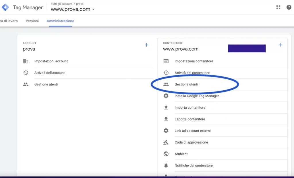 Gestione utenti Google Tag manager per dare accesso a collaboratori gestione